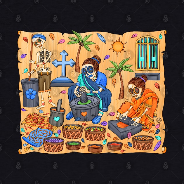 Cute Skeletons - Dia De Los Muertos- Goa - Indian Spices- Village Life by Scriptnbones